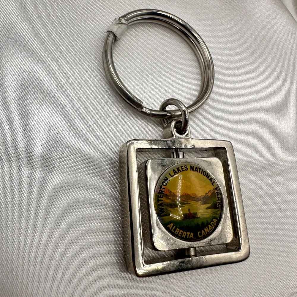 Waterton Lakes National Park Alberta Canada Vintage Spinner Keychain Silver Tone